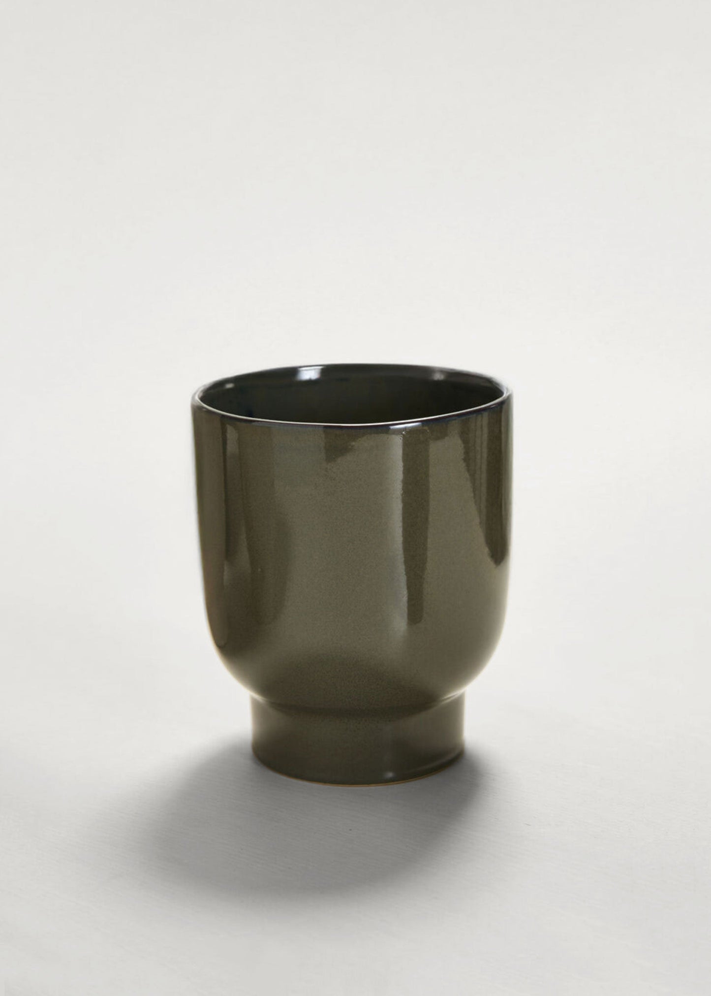 Dark Olive Green Glossy Ceramic Footed Fischer Pot - 8"