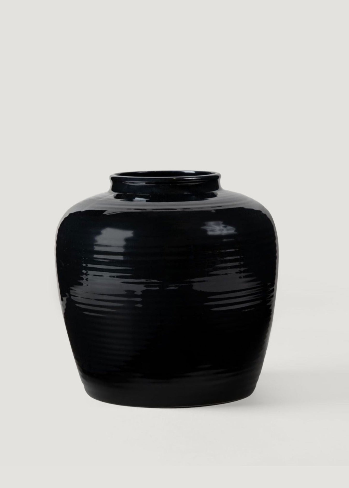 Glazed Afloral™ Ribbed Stoneware Table Vase in Noir - 8"