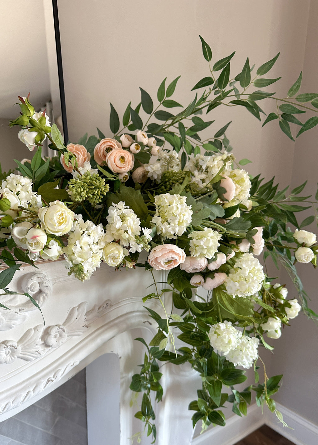 Tall Artificial Rose Branch in Cream White - 44"