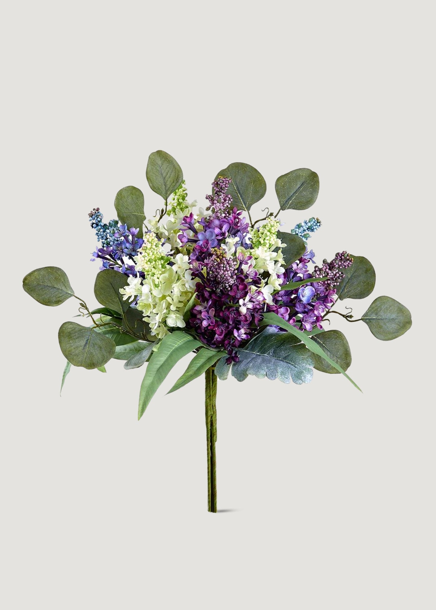 Purple Fake Lilac and Eucalyptus Flower Bouquet - 14"