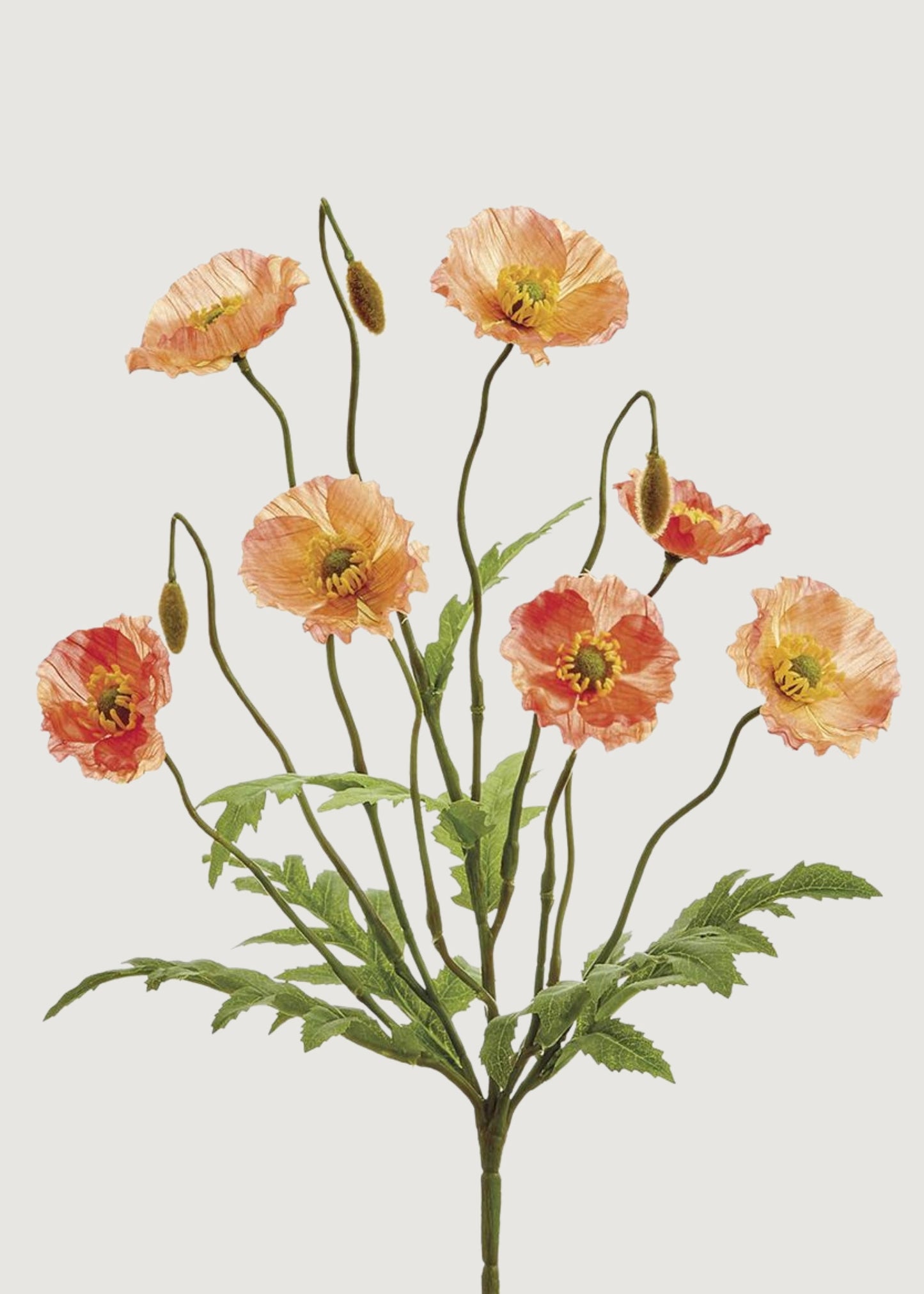 Fake Poppy Blooming Flower Bush in Sunset Coral - 15"