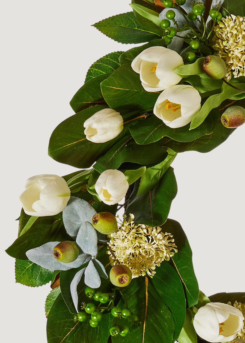 Cream Fake Tulip and Greenery Spring Flower Wreath - 25"