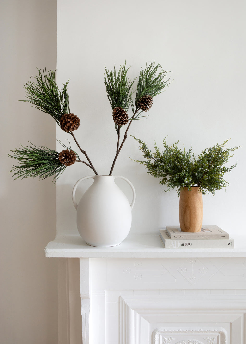 Tall Fake Winter Long Pine Needle Branch with Cones - 40"