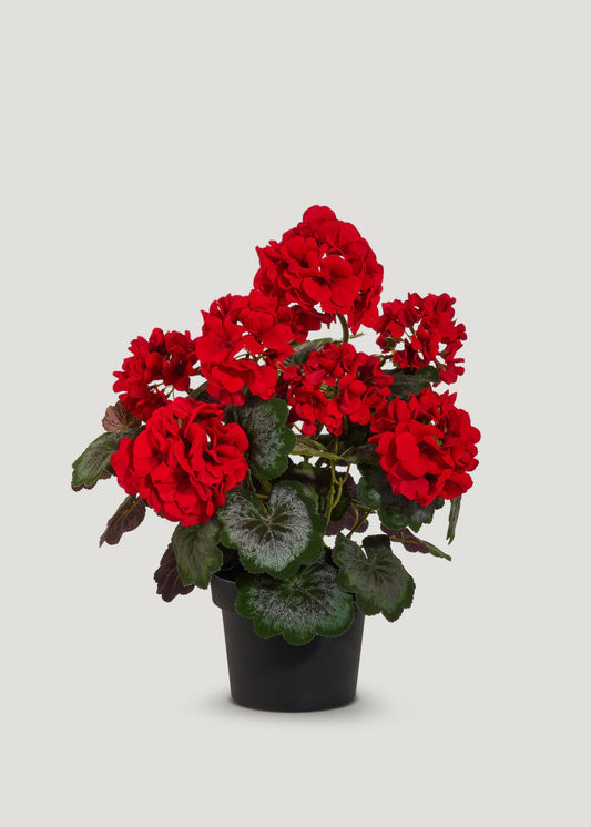 Red Artificial Geranium Potted Arrangement - 18"