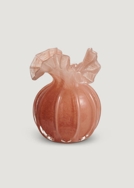 Glass Ruffle Flower Vase in Salmon Pink - 6.5"