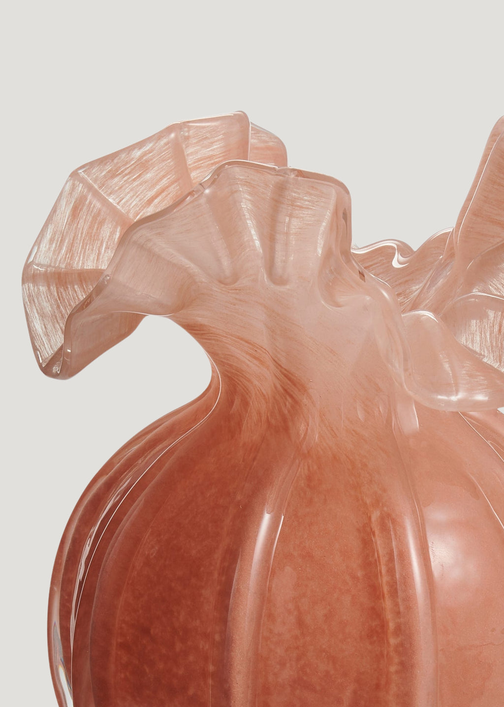 Glass Ruffle Flower Vase in Salmon Pink - 6.5"