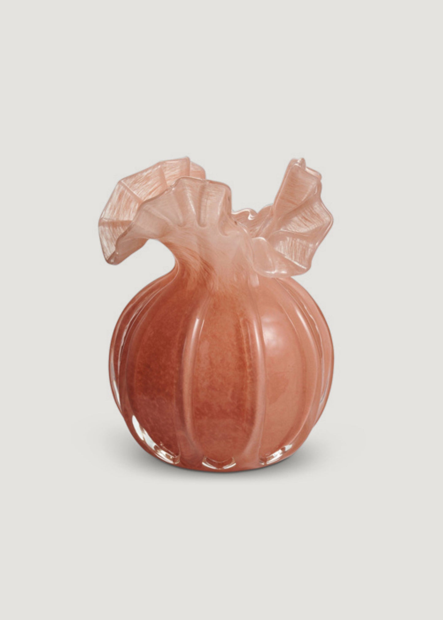 Glass Ruffle Flower Vase in Salmon Pink - 6.5"