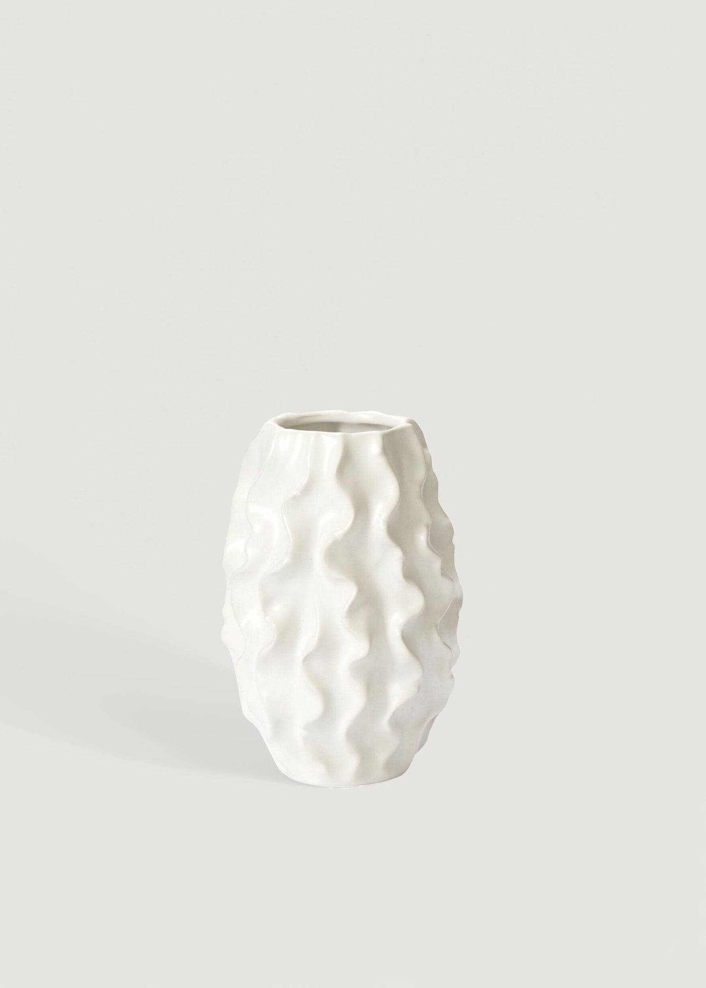 Matte White Ceramic Ruffle Vase - 8"