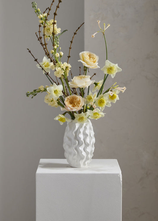 Matte White Ceramic Ruffle Vase - 8"