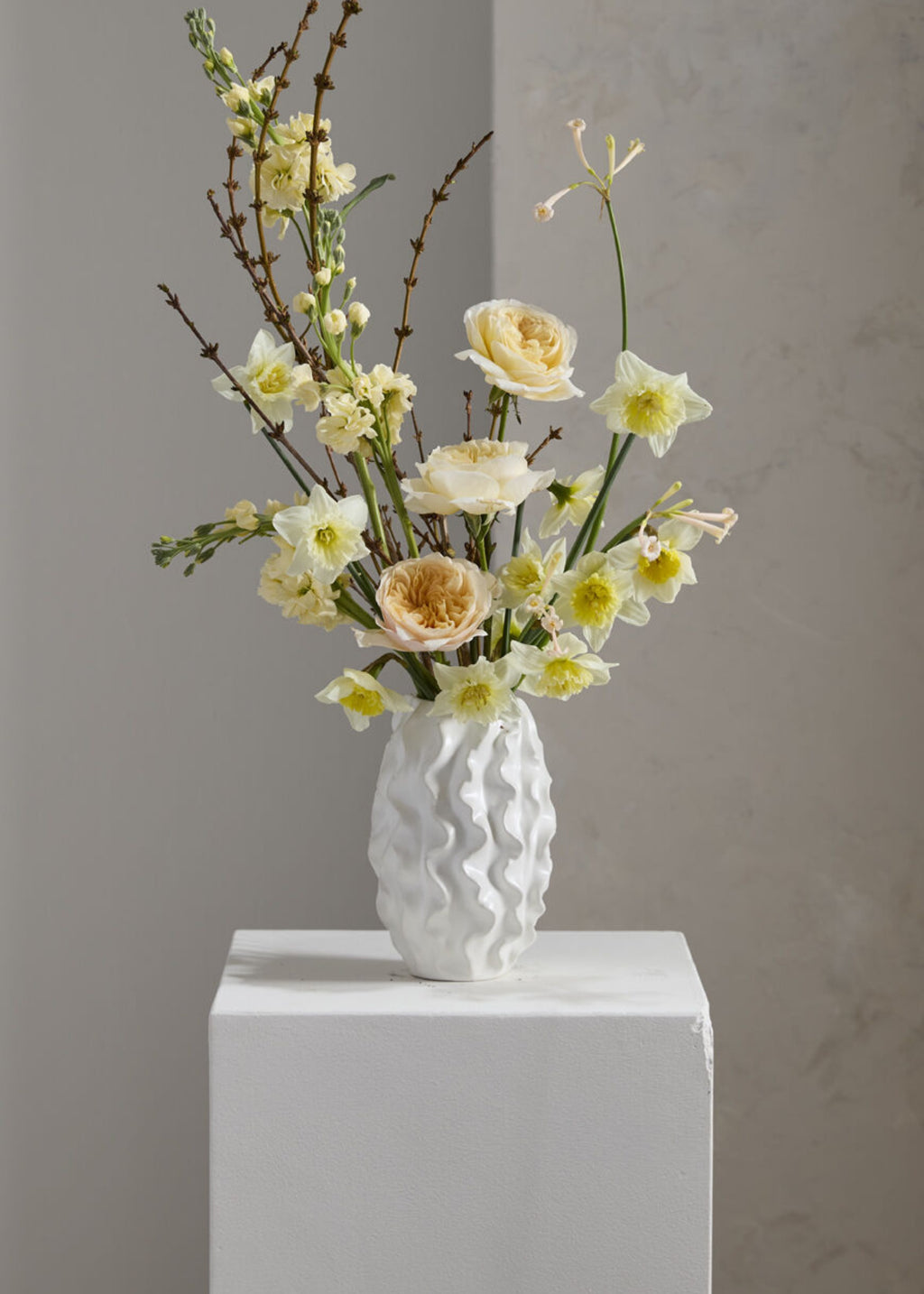 Matte White Ceramic Ruffle Vase - 8"