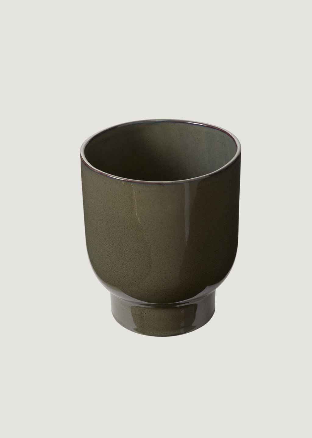 Dark Olive Green Glossy Ceramic Footed Fischer Pot - 8"