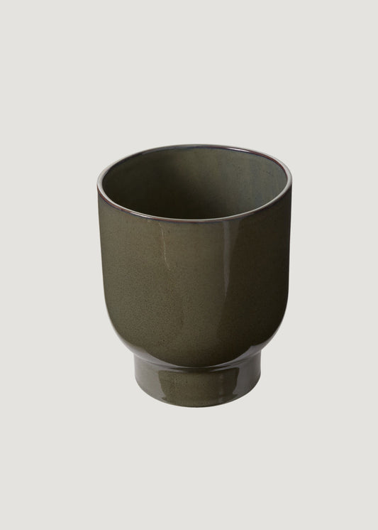 Dark Olive Green Glossy Ceramic Footed Fischer Pot - 8"