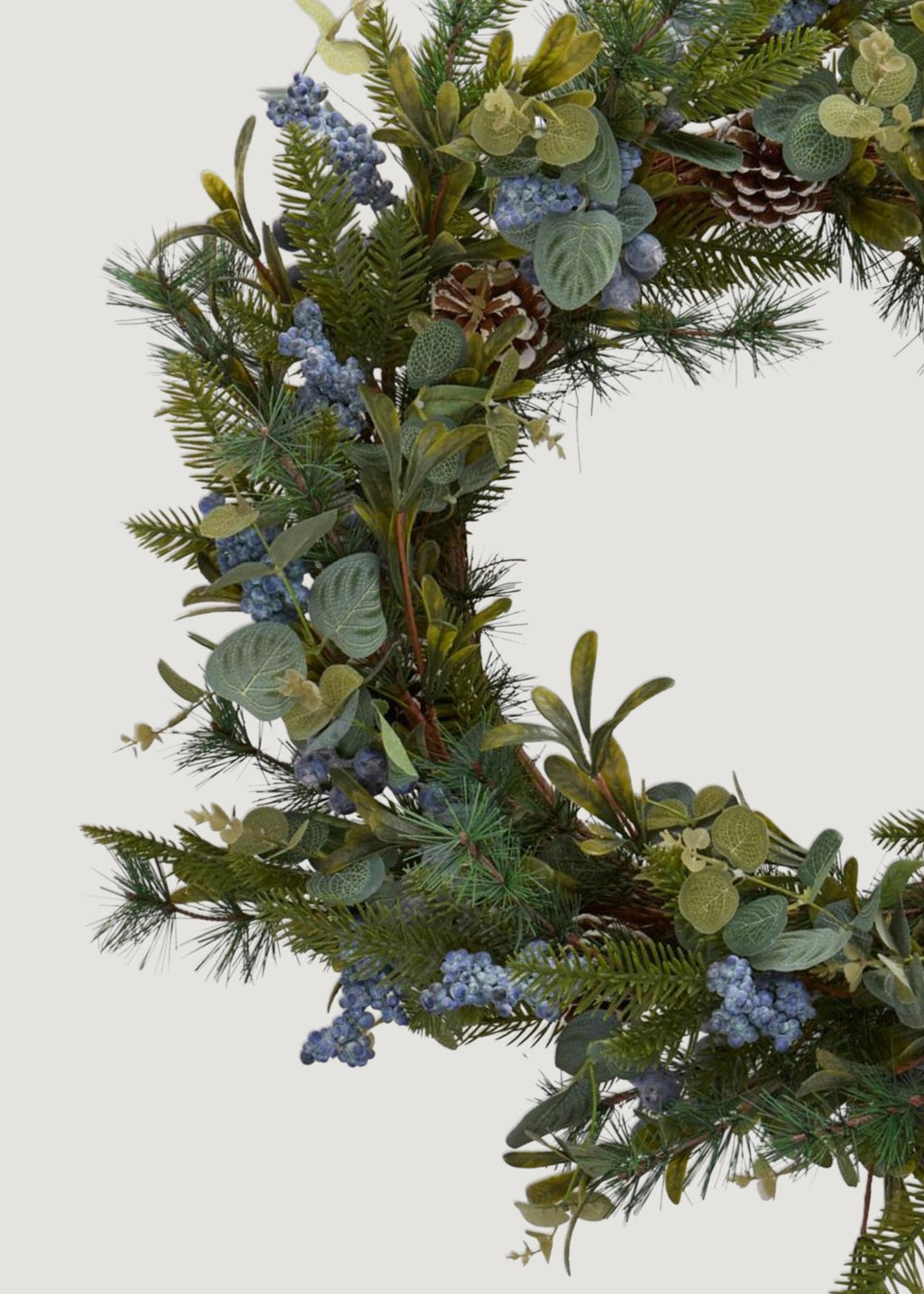 Fake Mixed Greenery Wreath with Blue Berries - 29"