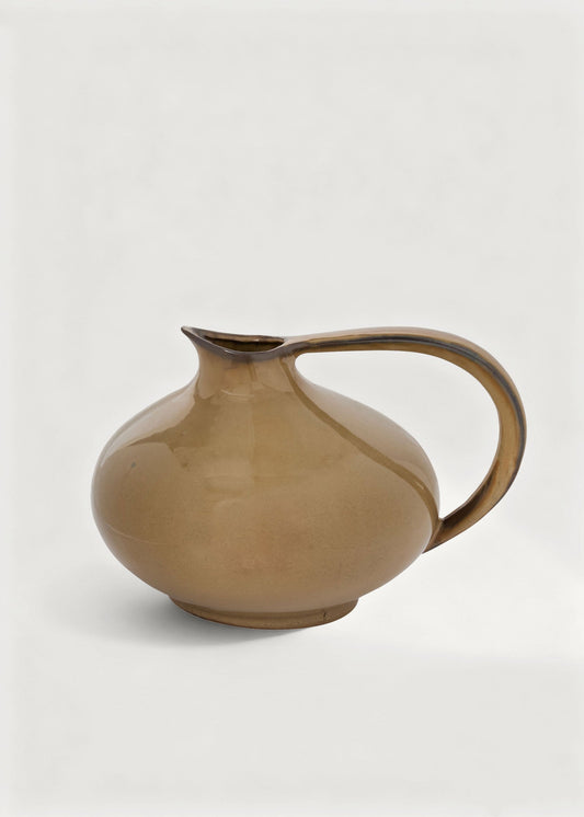 Large Ceramic Pitcher Vase with Handle in Caramel Glaze - 8.25"