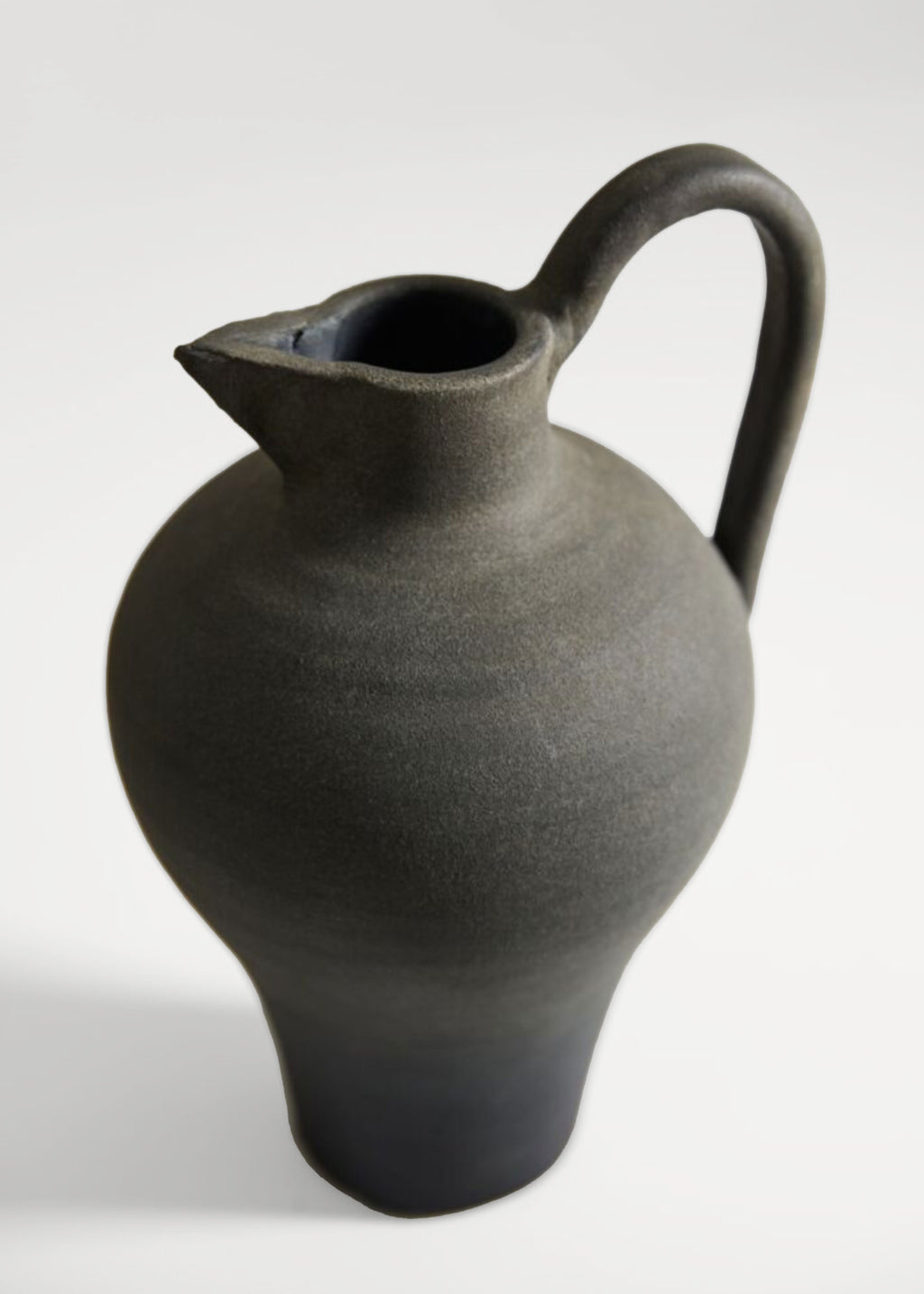 Handmade Terra Cotta Pitcher Vase with Handle in Aged Black - 11.75"