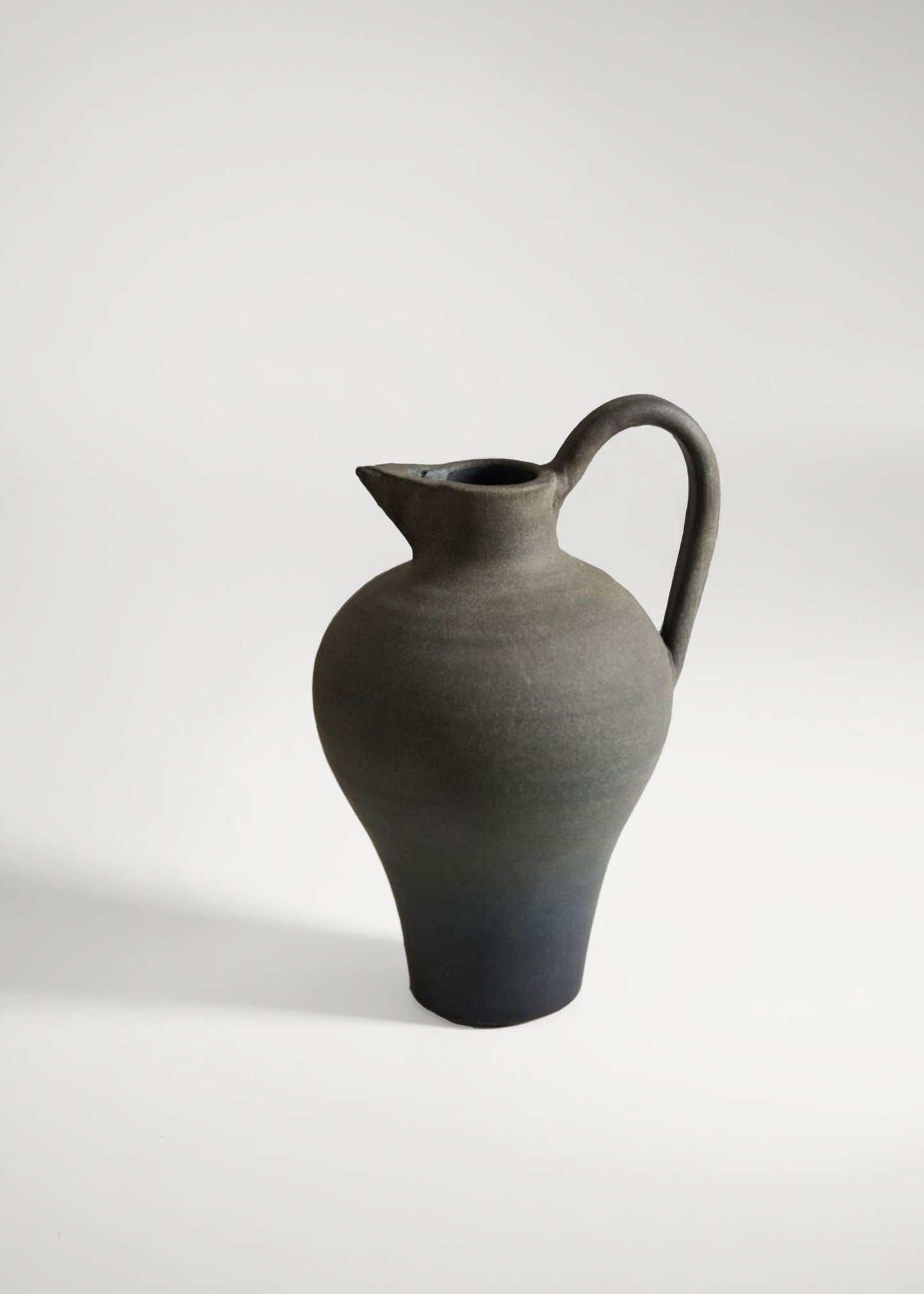 Handmade Terra Cotta Pitcher Vase with Handle in Aged Black - 11.75"