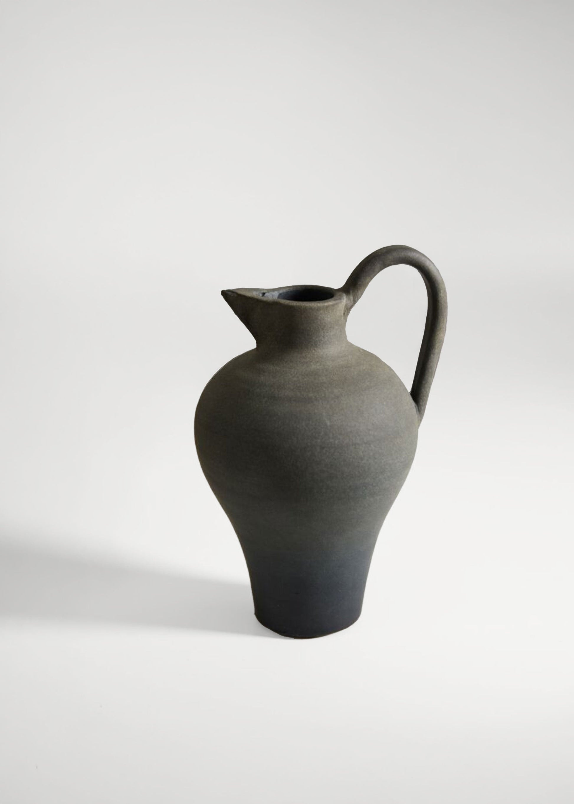 Handmade Terra Cotta Pitcher Vase with Handle in Aged Black - 11.75"