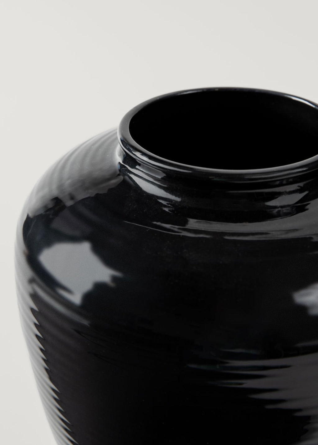 Glazed Afloral™ Ribbed Stoneware Table Vase in Noir - 8"