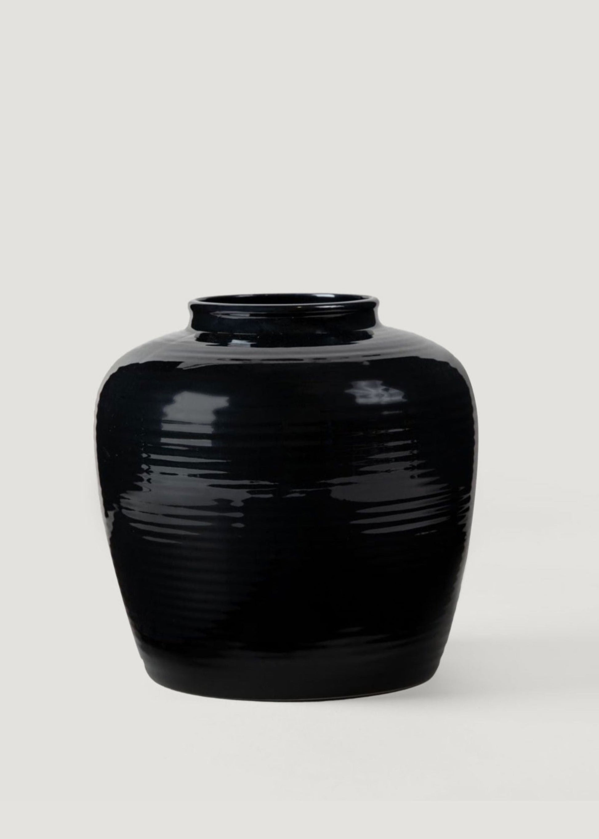 Glazed Afloral™ Ribbed Stoneware Table Vase in Noir - 8"