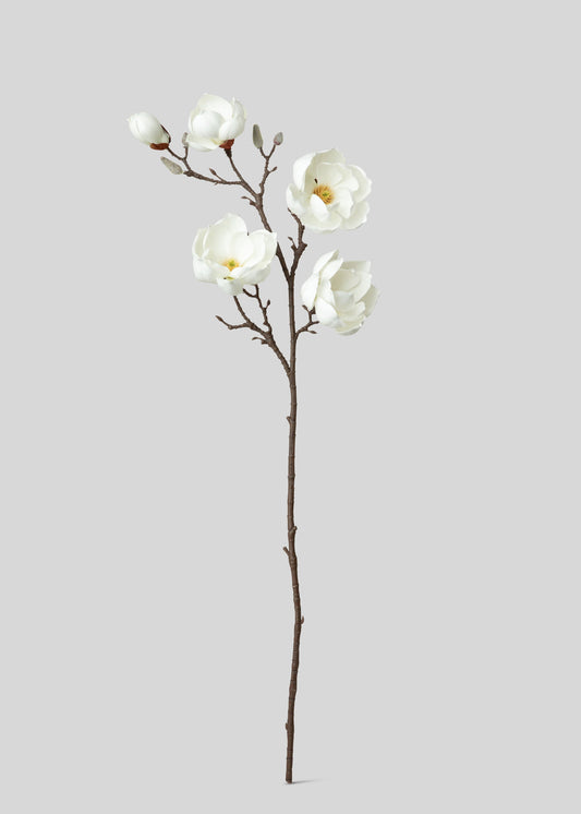 Artificial Magnolia Flower Branch in White - 39"
