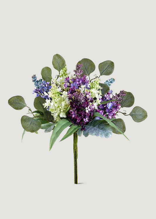 Purple Fake Lilac and Eucalyptus Flower Bouquet - 14"