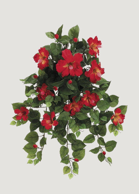 Red Artificial Hibiscus Tropical Hanging Bush - 26"