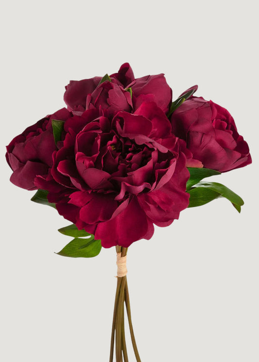 Real Touch Peony Flower Bundle in Dark Fuchsia - 14"