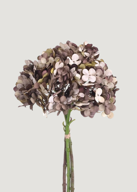 Vintage Brown Taupe Fake Hydrangea Flower Bundle - 12"