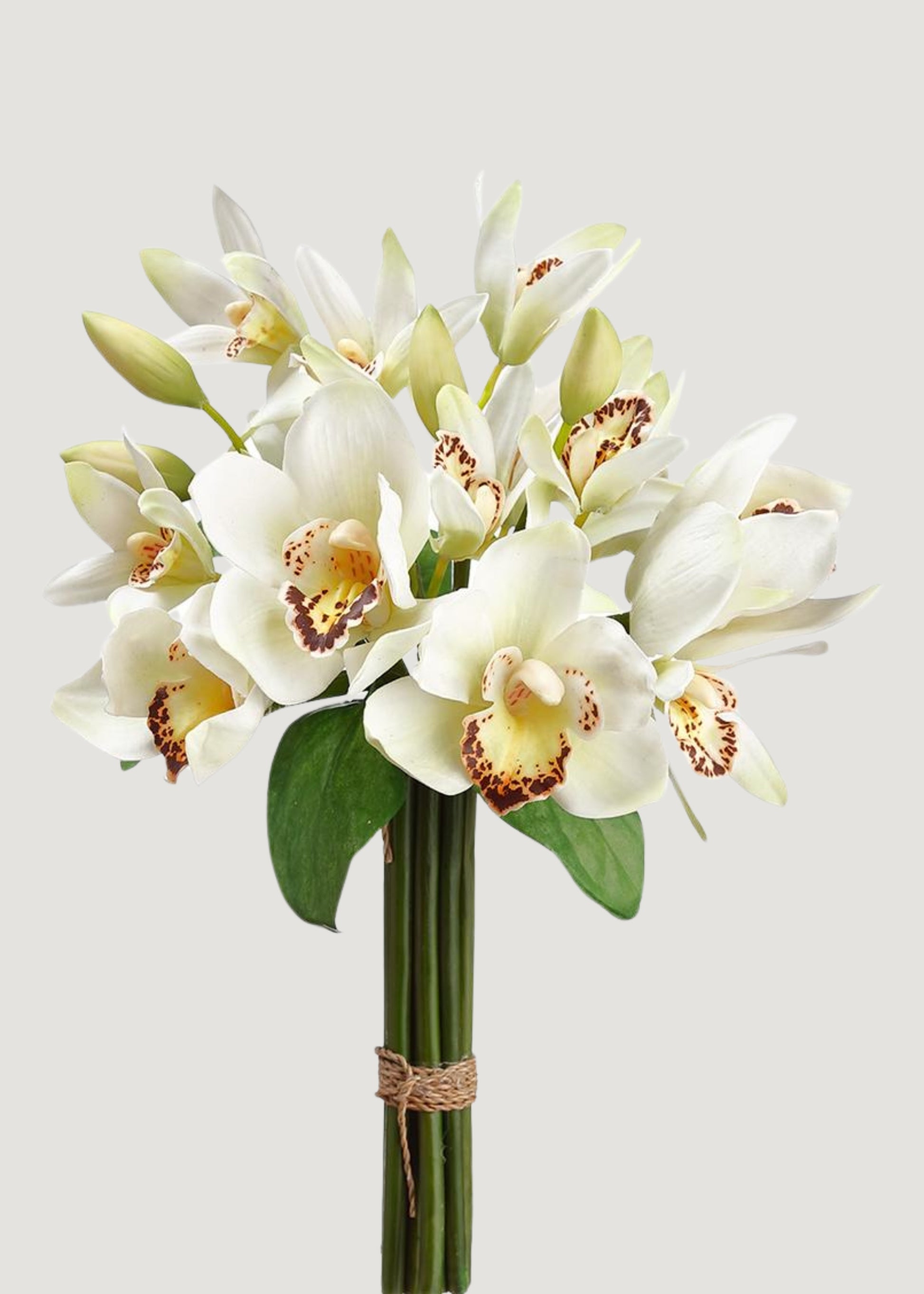 Artificial White Cymbidium Orchid Clutch Flower Bouquet - 13"