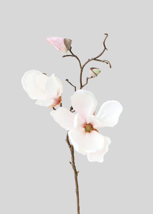 Blush Pink Fake Magnolia Flower Pick - 19"