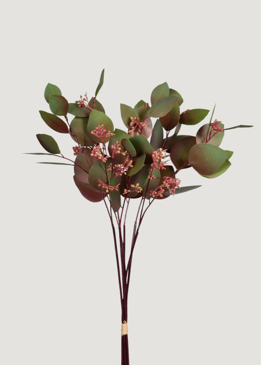 Burgundy Green Faux Eucalyptus Leaf Bundle - 21"