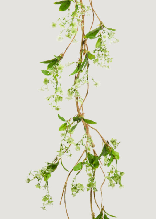 White and Green Fake Blooming Flower Garland - 60"