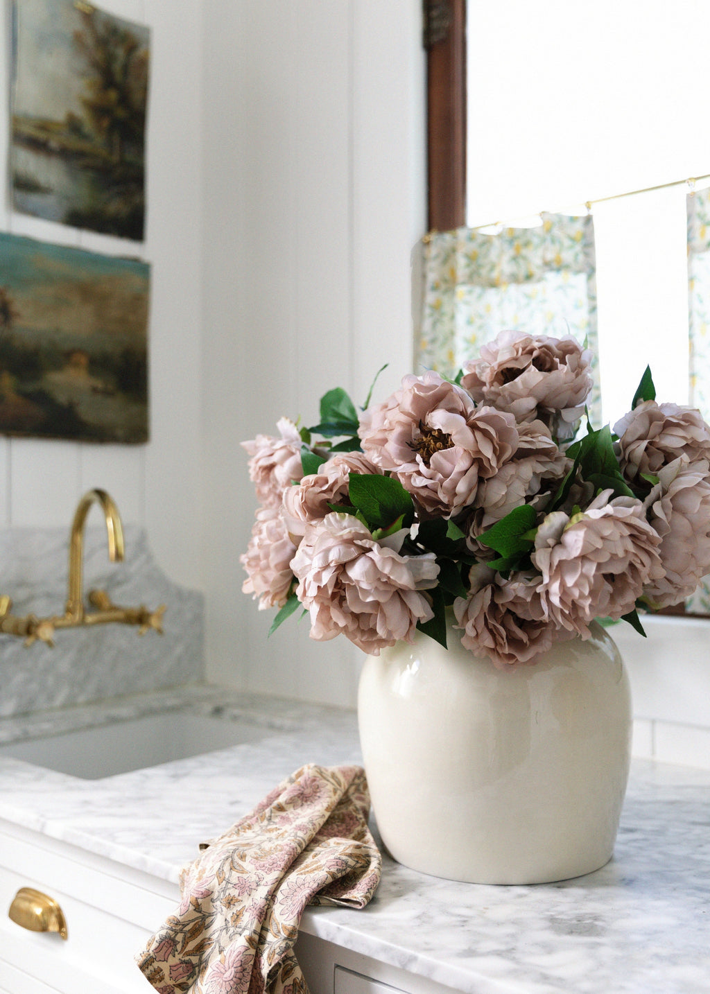 Artificial Peony Flower in Mauve Beige - 18.5"
