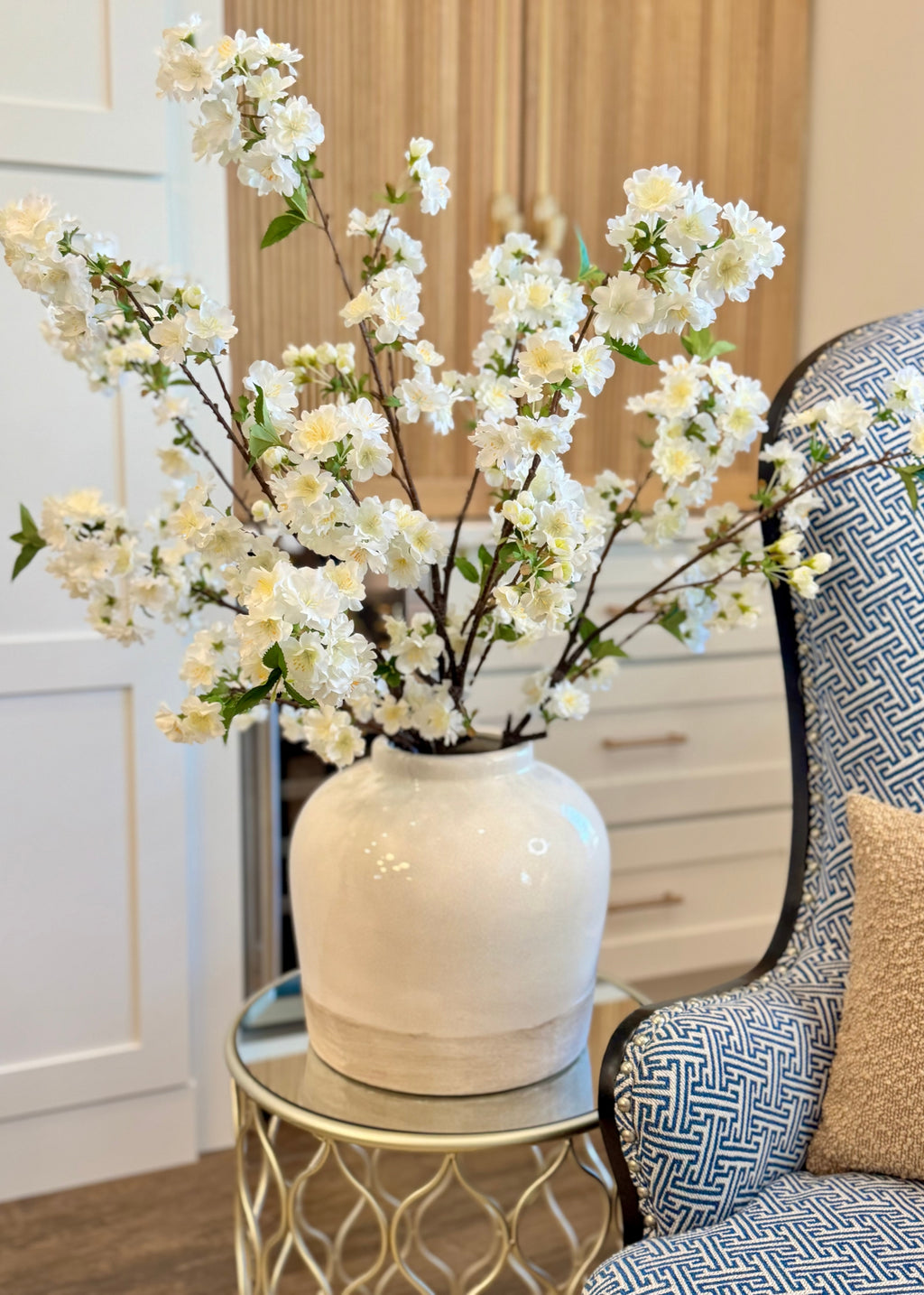 Cream White Artificial Cherry Blossom Branch - 36"