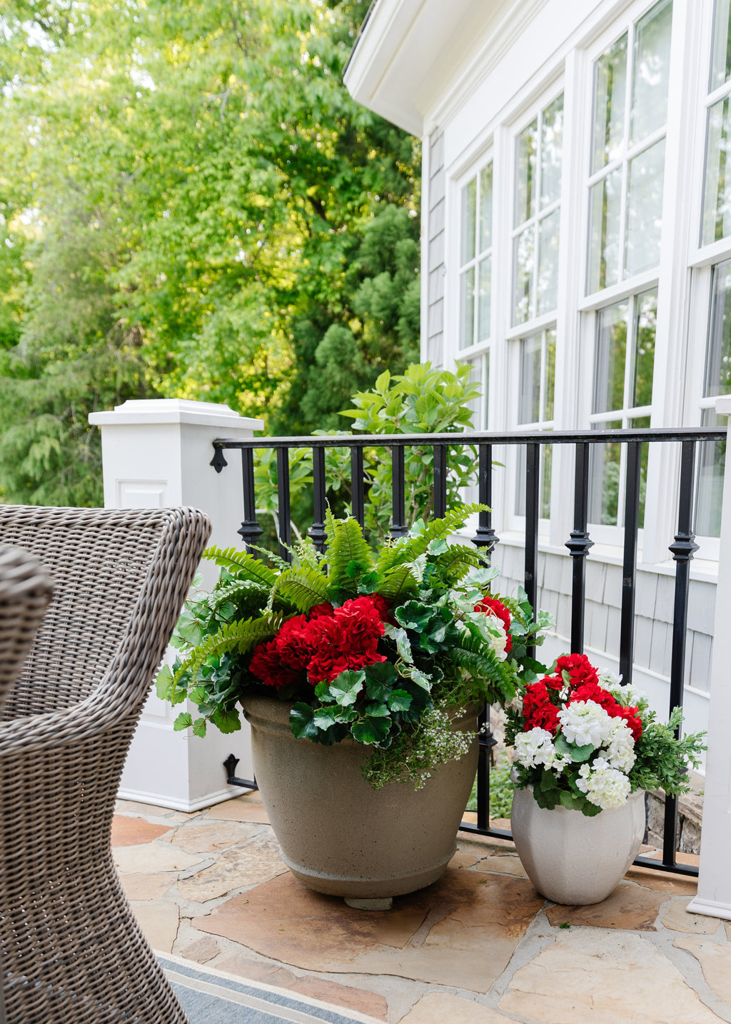 Outdoor Fake Flowers | Water Resistant Outdoor Red Geranium Bush - 18"