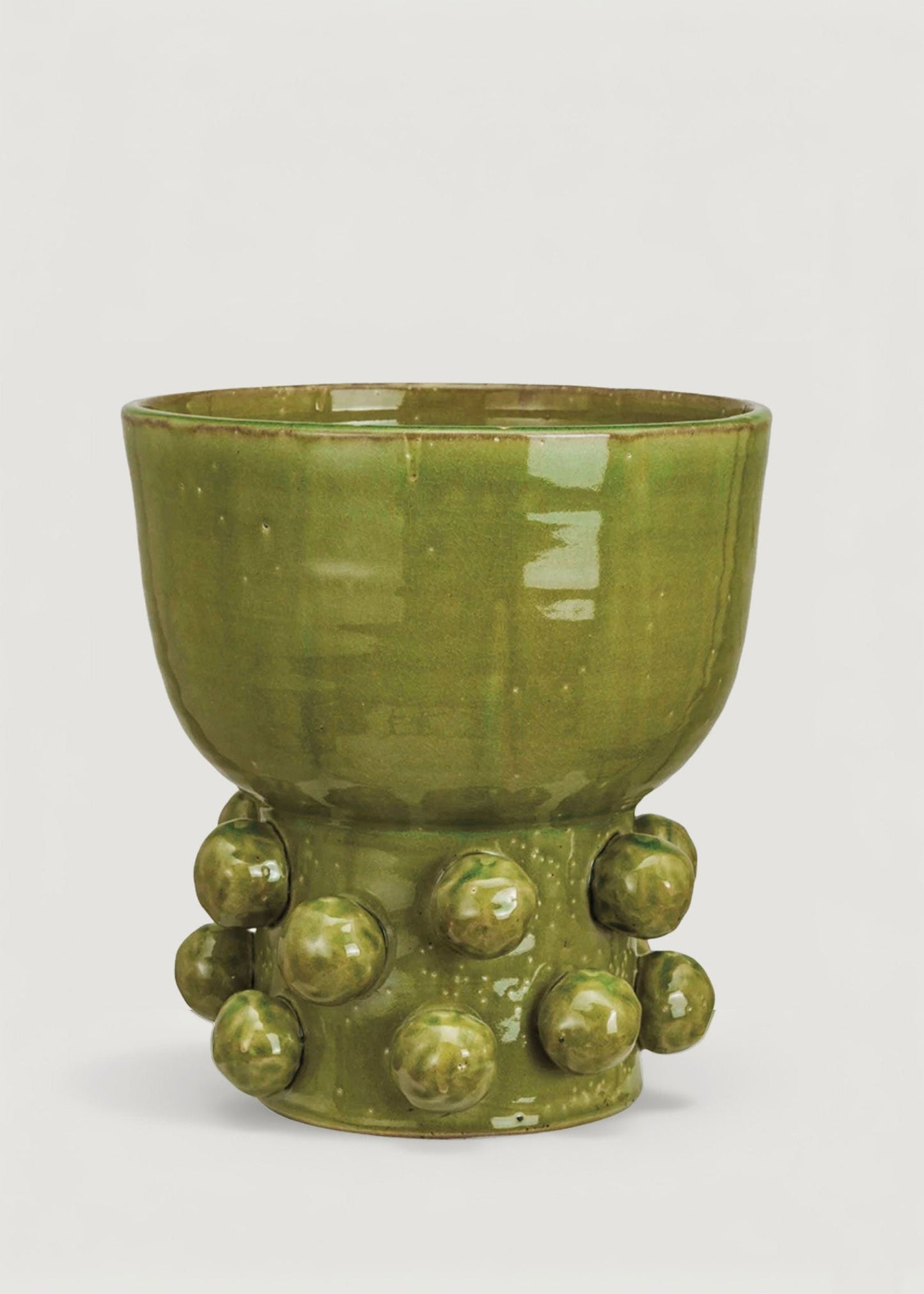 Handmade Terra Cotta Hobnail Footed Vase in Glazed Green - 12.25"