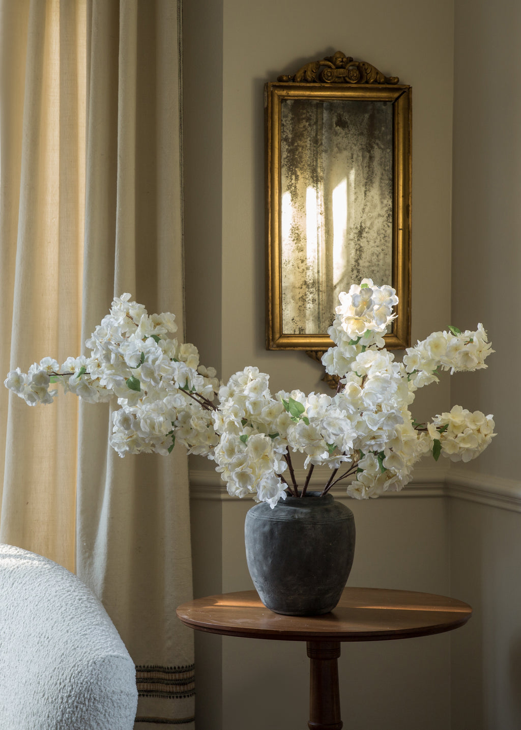 Faux Flowers Cherry Blossom Stem in Cream White - 44"