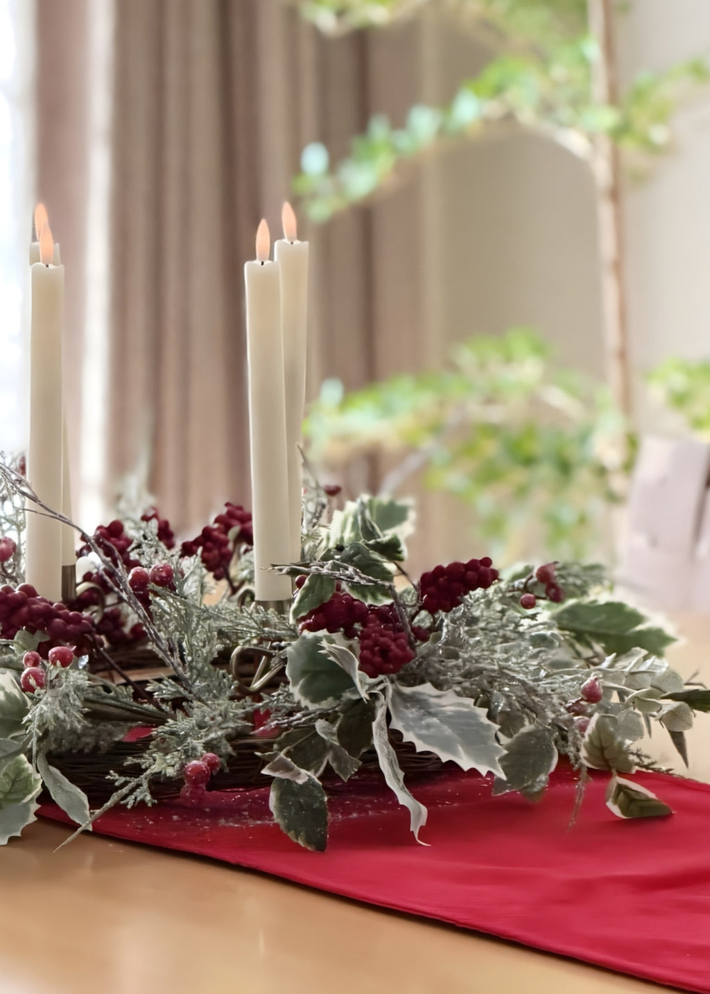 Winter Frost Holly and Red Berry Holiday Wreath - 24"