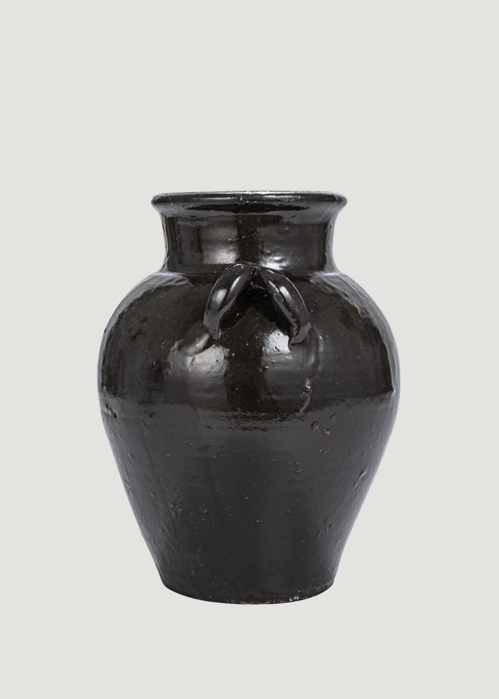 Large Distressed Clay Jar Vase in Dark Brown Black Hue - 11.75"