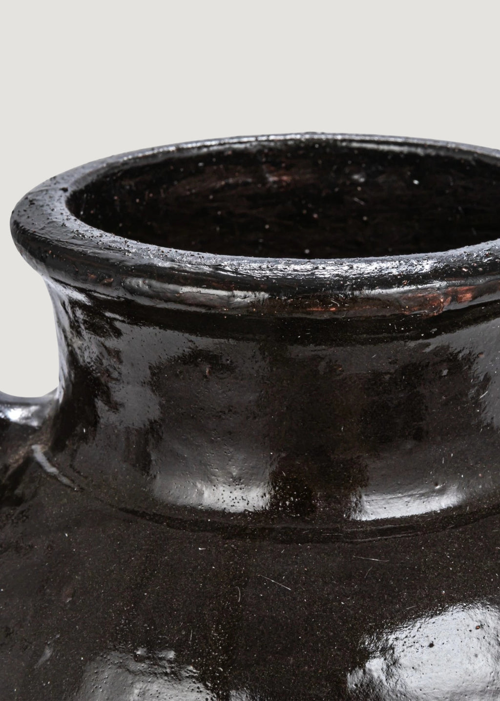 Large Distressed Clay Jar Vase in Dark Brown Black Hue - 11.75"