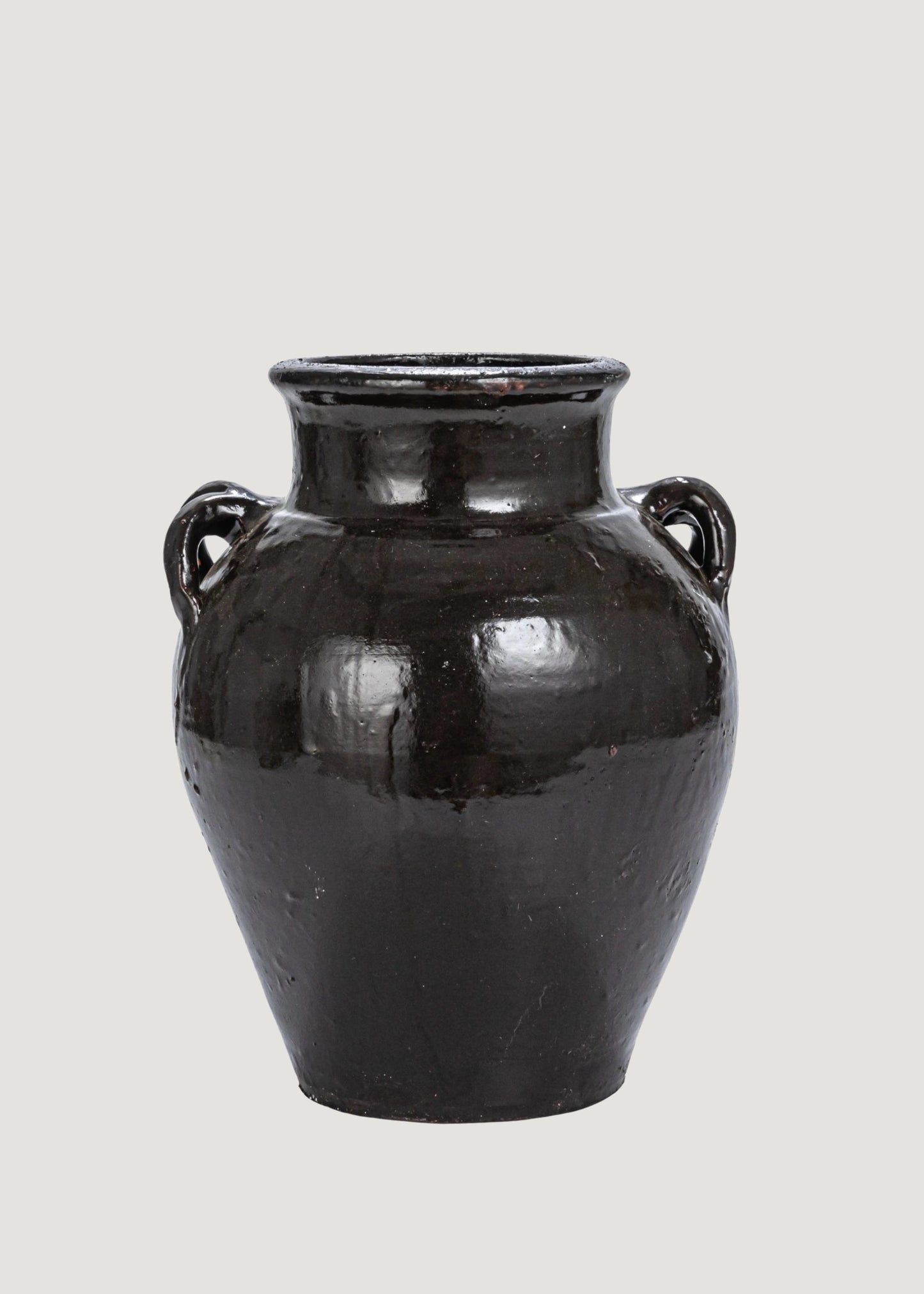 Large Distressed Clay Jar Vase in Dark Brown Black Hue - 11.75"