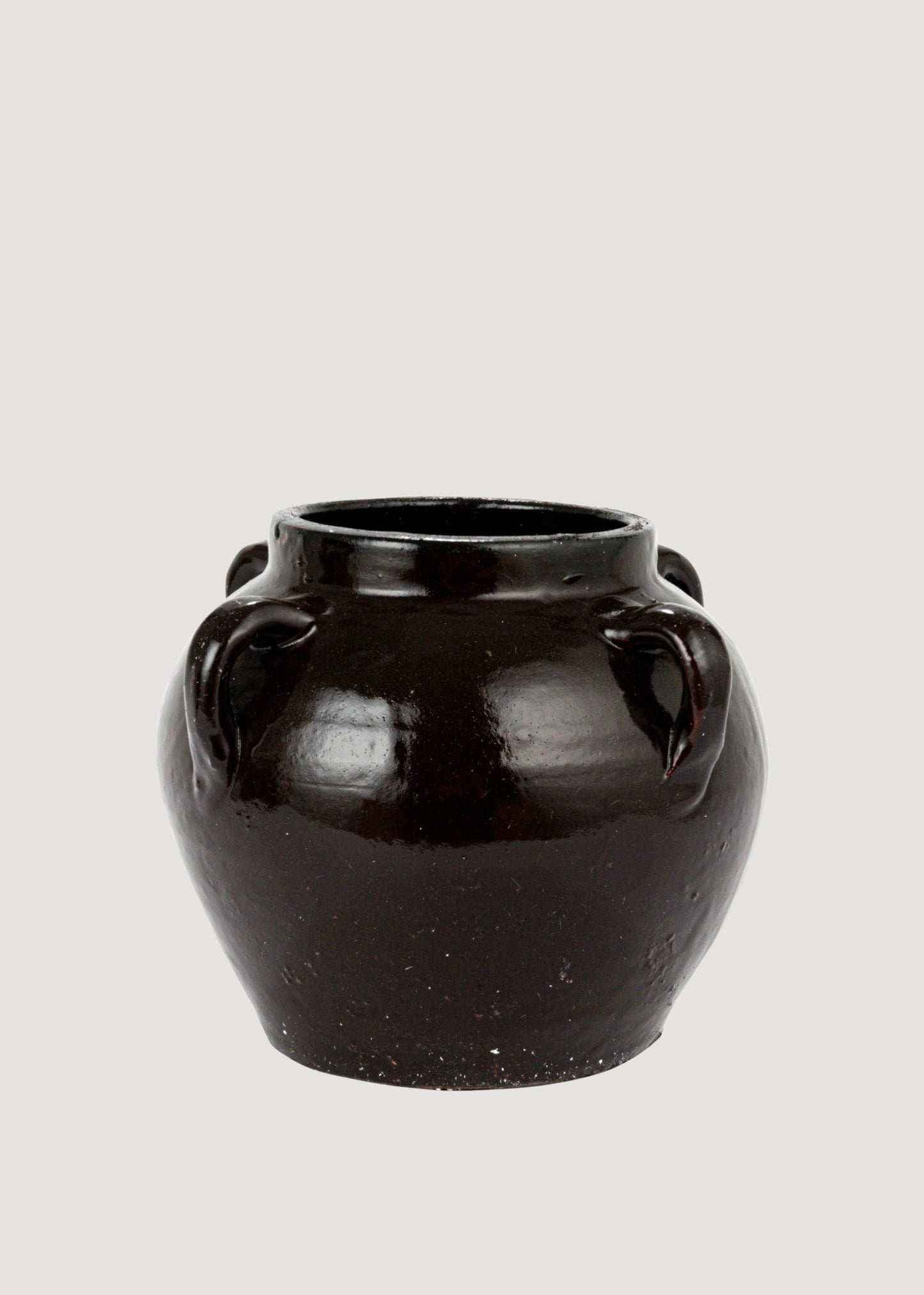 Distressed Clay Round Jar Vase in Dark Brown Black Hue - 6.75"