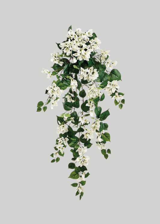 UV Treated Indoor/Outdoor Cream Fake Bougainvillea Hanging Bush - 42"