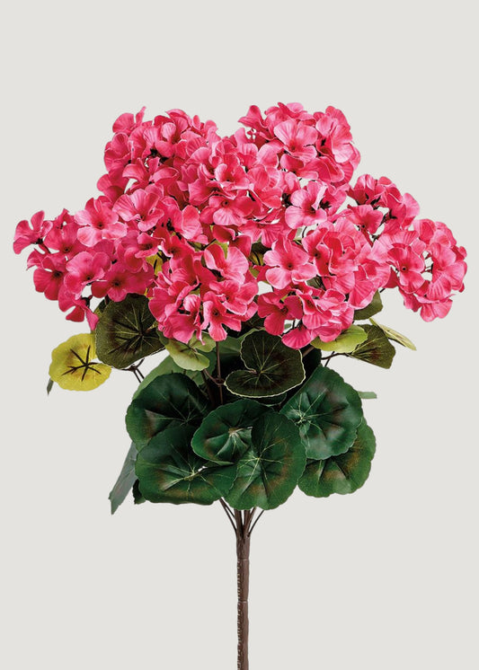 Pink Fuchsia Fake Geranium UV Treated Indoor/Outdoor Bush - 18.5"