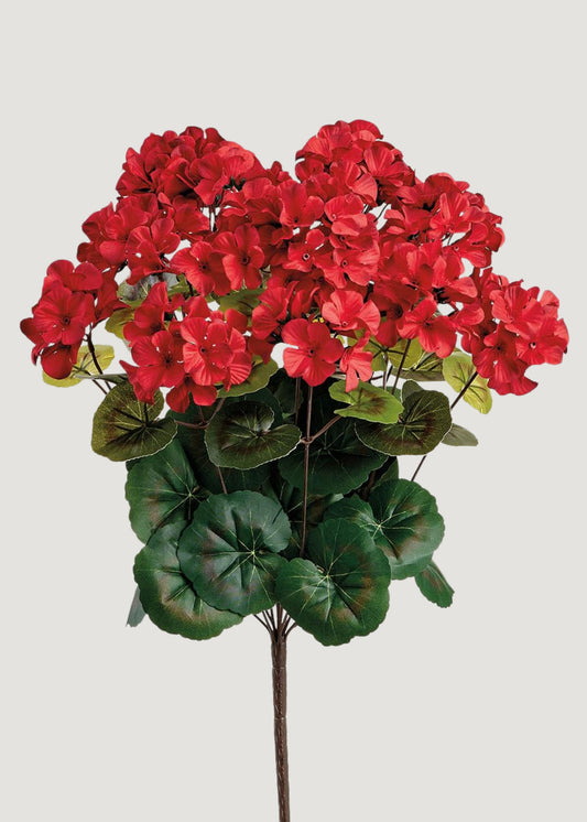 Red Artificial Geranium UV Treated Indoor/Outdoor Bush - 18.5"