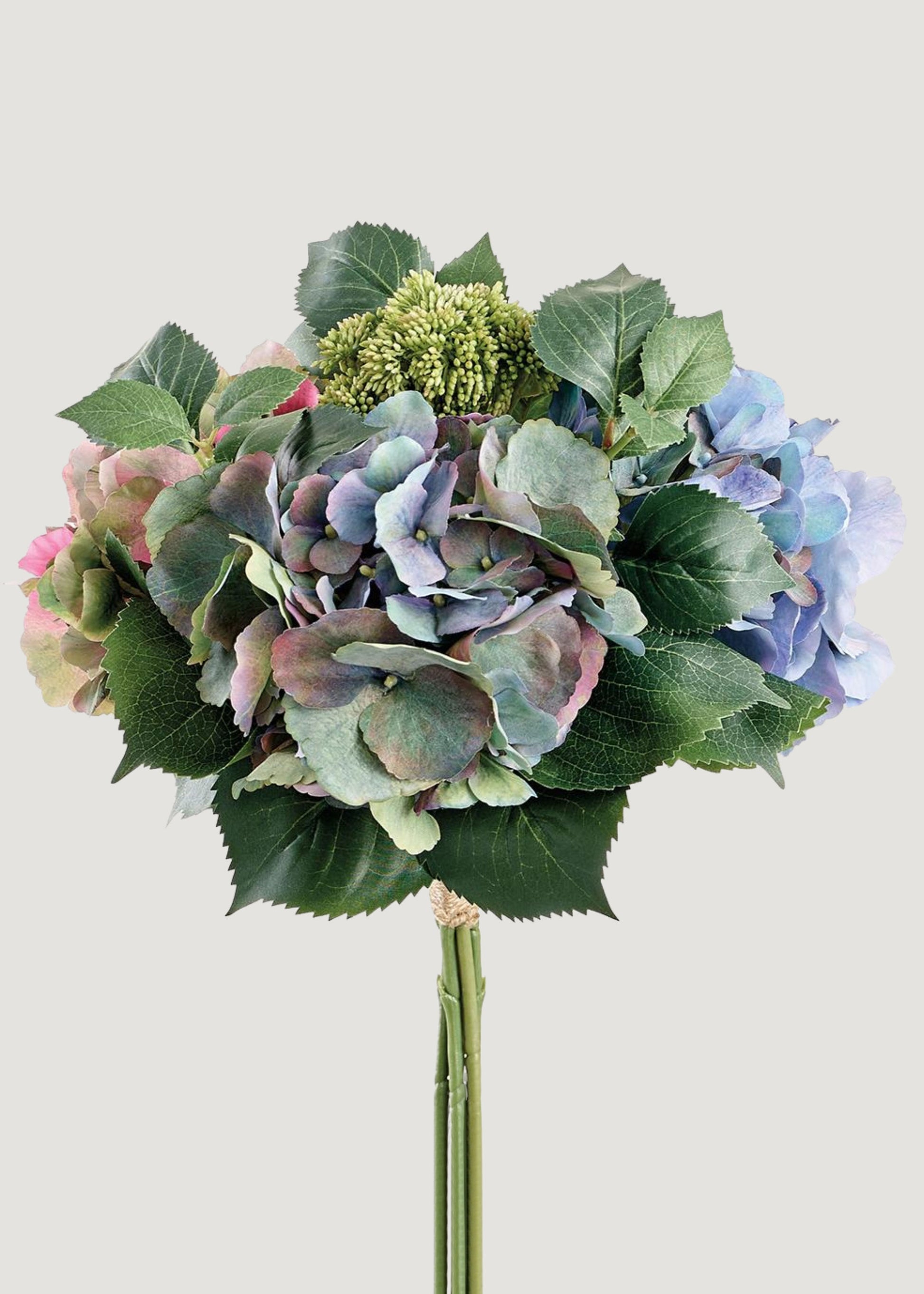 Fake Sedum and Hydrangea Flower Bouquet in Purple Watercolor Palette - 16"