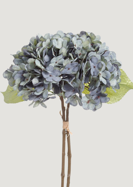 Fake Hydrangea Flower Bundle in Antique Blue - 13.5"