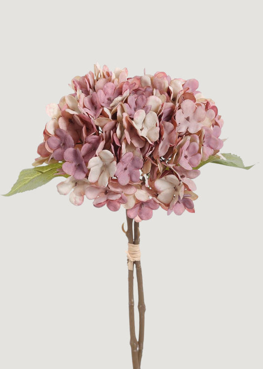 Fake Hydrangea Flower Bundle in Antique Pink - 13.5"