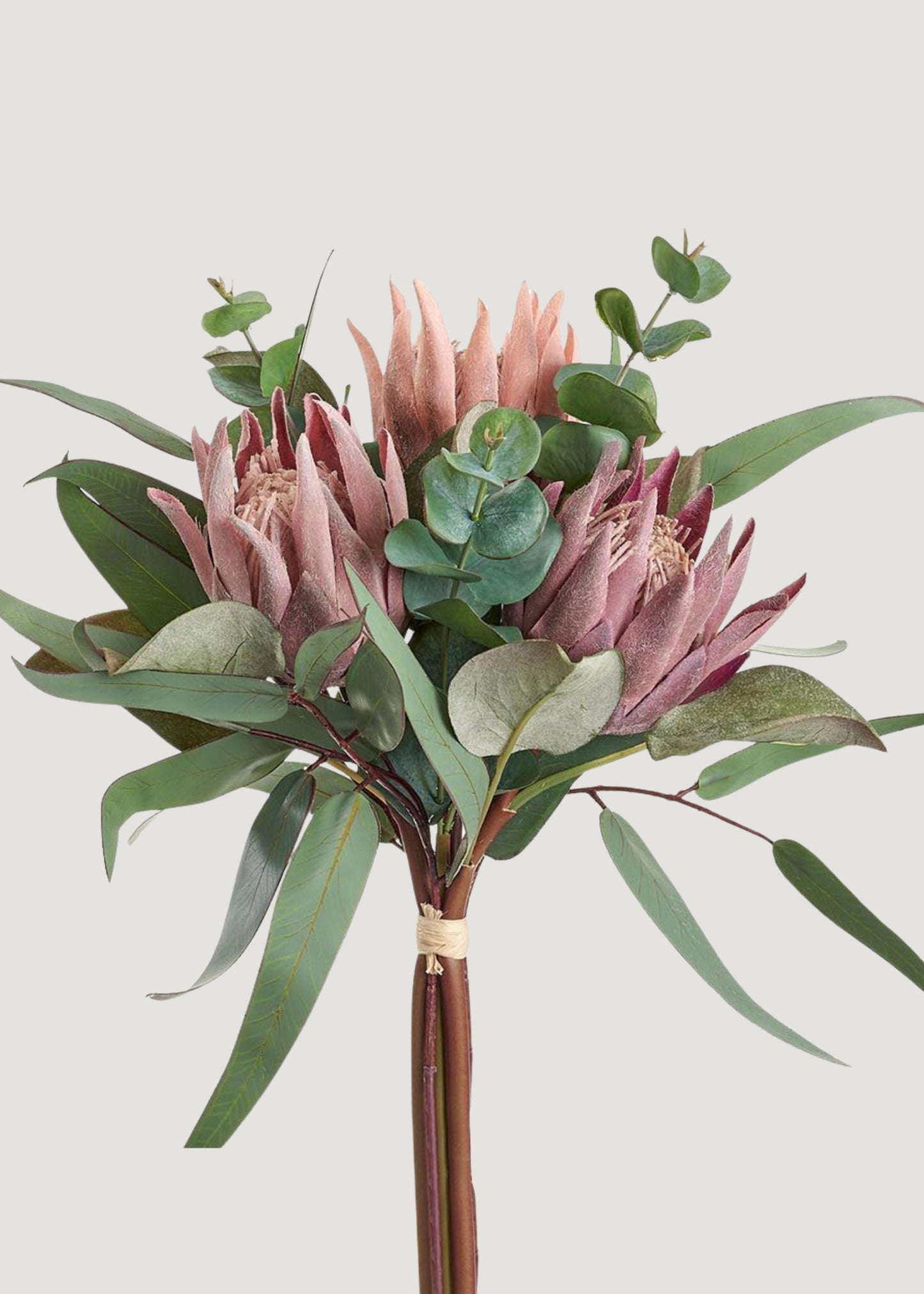 Mauve Fake Protea and Eucalyptus Tropical Flower Bouquet - 13.5"