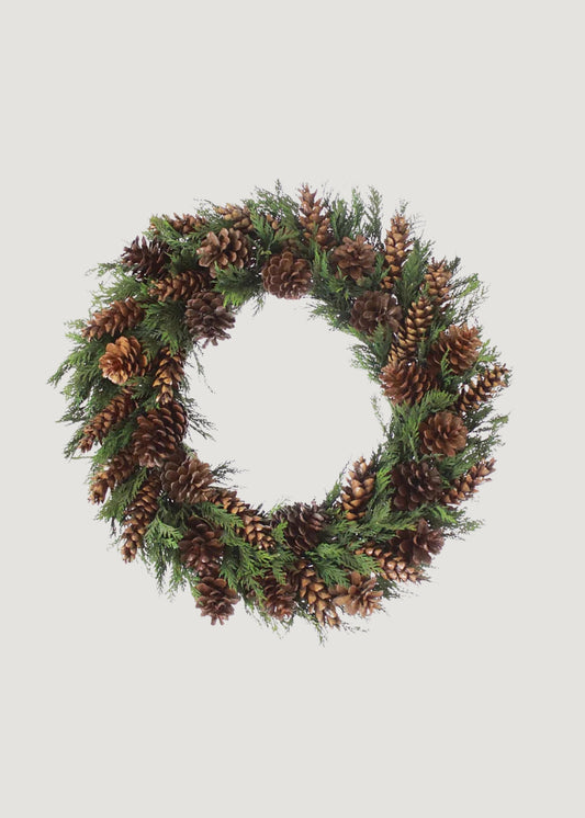 Preserved Cedar and Pine Cone Winter Wreath - 22"